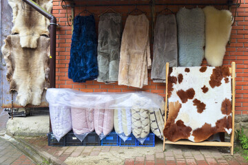 Decorative cow skin for sale in Yaremche, Ukraine	
