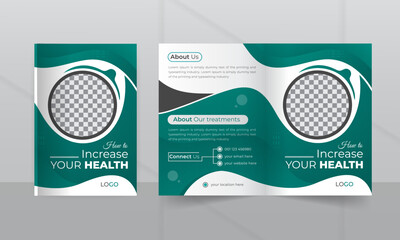 Medical clinic bi fold brochure cover layout hospital a4 book cover template.

