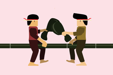 Celebration of the Independence Day of the Republic of Indonesia, an illustration of the traditional game of hitting pillows (Gebuk Bantal). This is a game that relies on strength and good balance.