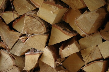 Background of chopped birch firewood