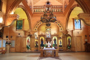 Interior of Wooden Church of St. Prophet Ilya in Yaremche, Ukraine	