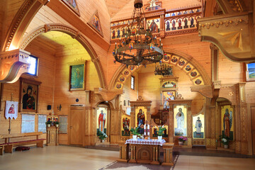 Interior of Wooden Church of St. Prophet Ilya in Yaremche, Ukraine