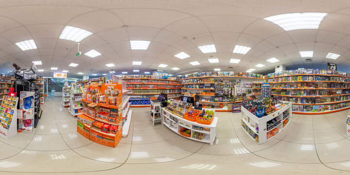 360 seamless hdri panorama of the board game store, board games in equirectangular spherical projection, ready AR VR virtual reality content. Toy and Leisure Store