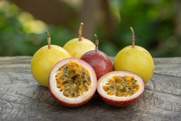 Yellow and red Passion fruint.