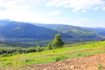 Panorama of mountains from Mount Makovitsa in Yaremche, Ukraine	