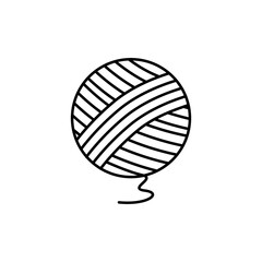 Yarn ball for knitting with loose thread line art vector icon for crafting apps and websites