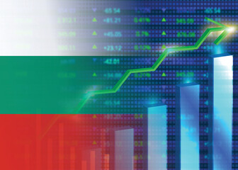 Economic growth concept in Bulgaria.Bulgaria's stock market.Bulgarian flag with charts,growth arrow