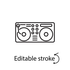 Dj sound mixer outline icon. Night club logotype. Dance party label. Disc jockey equipment. Vector stock illustration