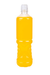 Plastic bottle with orange isotonic drink for sport isolated on white background