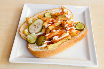 Meat Chicken Doner, between bread (Turkish Name : ekmek arasi doner, tavuk doner, Turk kebabi)