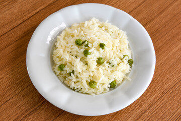 Traditional delicious Turkish food; Turkish style rice pilaf (Turkish name; Arpa sehriyeli. tavuklu, kuru fasulyeli, kavurmali pirinc pilavi)