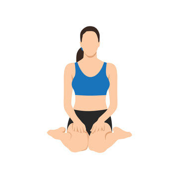 Woman doing hero pose virasana exercise. Flat vector illustration isolated on white background