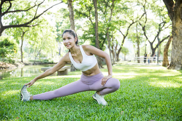 Asian lady exercise outdoors