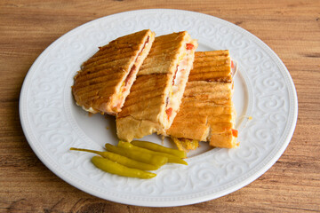 Turkish karisik atom  tost ( kasarli bazlama tost) . Flat baked bread toasted
