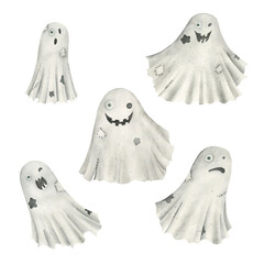 Watercolor ghost collection. Halloween isolated illustration on white background
