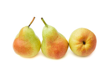 Autumn harvest concept - Fresh ripe organic yellow pears on rustic wooden table. Vegetarian, vegan, healthy diet food. Selective focus
