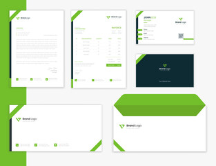 Modern Corporate Stationery design template with creative letterhead, business card and invoice