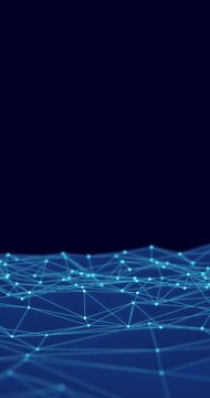 Abstract polygon wave made up of lines and dots moves. Technology and futuristic image. Seamless loop.
Vertical video.
