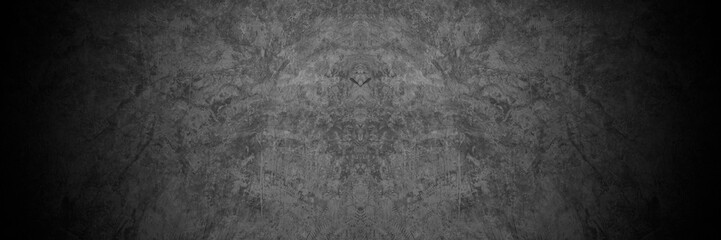 Old wall texture cement dark black gray panorama background abstract grey color design are light with white gradient background.
