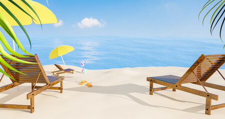 ralax time at the beautiful beach with blue sky, 3d illustration rendering