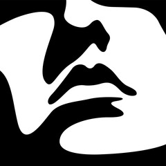 vector black and white light and shadow isolated illustration. part of a beautiful female face, female lips shaped by shadow. useful for poster, logo, print, web, graphic design, lipstick, lip shading