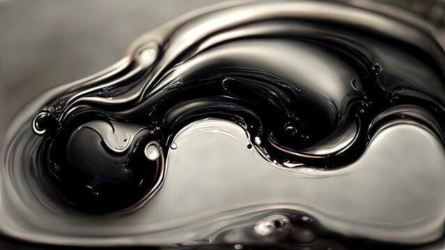Black oil texture. Black paint 4k background, abstract black liquid with bubbles. Viscous black melted metal, 3d illustration, 3d render.