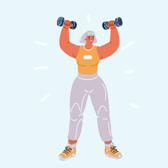 Vector illustration of Fitness woman training with dumbbells. Young slim girl makes aerobics exercise.