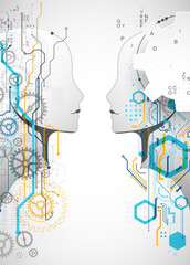 Artificial Intelligence. Technical background with a silhouette of a man. Big data concept. Machine cyber mind.