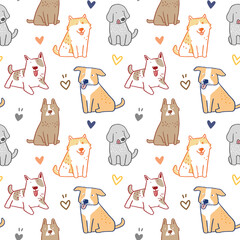 Seamless Pattern with Cartoon Dog Design on White Background