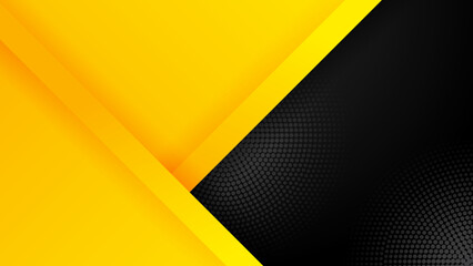 Modern black background with yellow geometric shapes. Abstract technology template geometric diagonal overlapping separate contrast yellow and black background. Black and yellow overlap background.