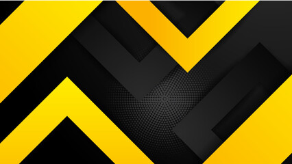 Modern black background with yellow geometric shapes. Abstract technology template geometric diagonal overlapping separate contrast yellow and black background. Black and yellow overlap background.