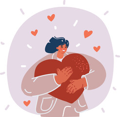 Vector illustration of girl holding in hands big large heart