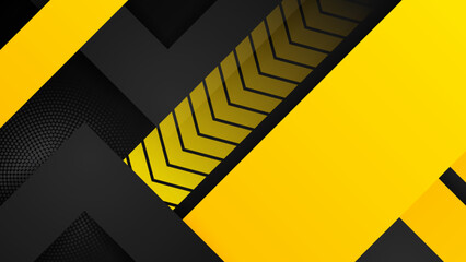 Modern black background with yellow geometric shapes. Abstract technology template geometric diagonal overlapping separate contrast yellow and black background. Black and yellow overlap background.