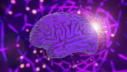 Biotechnology and artificial futuristic intelligence, human brain CPU neural processor. Brainstorming development intellect 3D science metaphor backdrop concept.