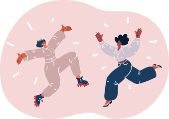 Vector illustration of happy young woman jumping in happy and dancing and running