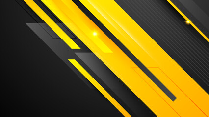 Black and yellow overlap background. Texture with dark metal pattern. Modern overlap dimension vector design. Futuristic perforated technology abstract background with yellow glowing lines