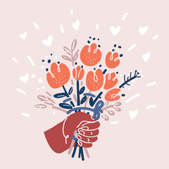 Vector illustration of hand hold bouqet of flowers