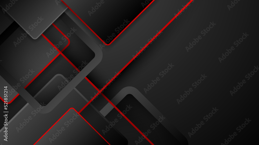 Poster abstract modern 3d red black background with lines arrow geometric overlap shape elements. red black