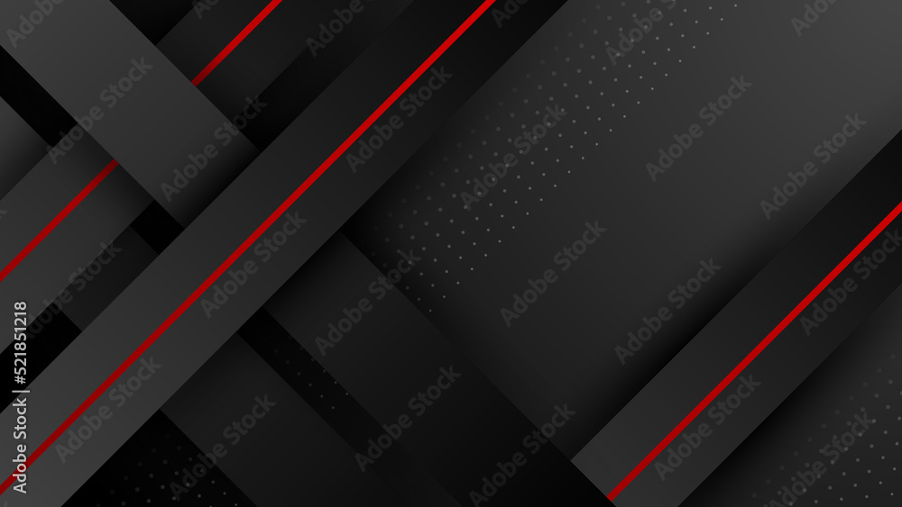 Wall mural abstract modern 3d red black background with lines arrow geometric overlap shape elements. red black