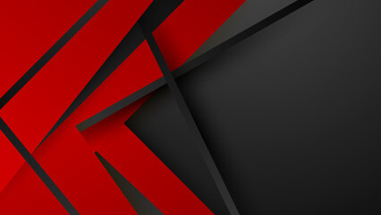 Abstract modern 3d red black background with lines arrow geometric overlap shape elements. Red Black Background. Abstract Banner. Vector illustration