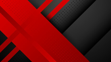 Abstract modern 3d red black background with lines arrow geometric overlap shape elements. Red Black Background. Abstract Banner. Vector illustration