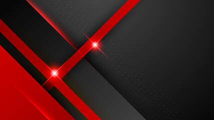 Abstract modern 3d red black background with lines arrow geometric overlap shape elements. Red Black Background. Abstract Banner. Vector illustration