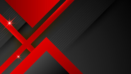 Obraz premium Abstract modern 3d red black background with lines arrow geometric overlap shape elements. Red Black Background. Abstract Banner. Vector illustration