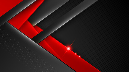 Abstract modern 3d red black background with lines arrow geometric overlap shape elements. Red Black Background. Abstract Banner. Vector illustration