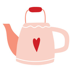 Hand drawn illustration of fashion teapot. Isolated element on white background