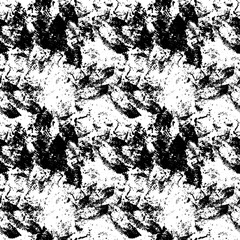 Fototapeta premium Abstract seamless texture. Rough grungy brush imprints. Overlapping black messy dry paint technique brushstrokes on white background. Dirty stains print.