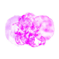 Abstract hand-drawn blurred textured wet pink watercolor stains composition isolated on white background. Freehand paintbrush stroke graphic design element. Messy paint spots.