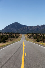 Scenic Highway Route in the Desert with American Mountain Landscape. Sunny Morning. Utah, United States of America.