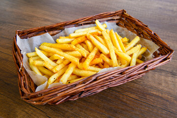French fries Snack food crispy potato . Fast food or  snacks concept. Patates cips.