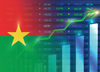 Economic growth in Burkina Faso.Burkina Faso's stock market.Burkina Faso flag with charts,growth arrow